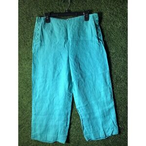 Talbots Teal Chelsea Crop Linen Pants Size 10 Women’s Cropped‎ Casual